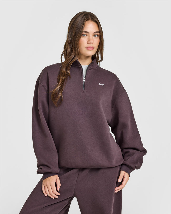 Foundations Oversized 1/4 Zip Sweatshirt | Umber Brown