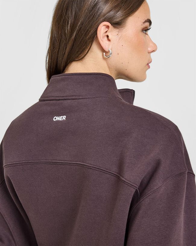Foundations Oversized 1/4 Zip Sweatshirt | Umber Brown
