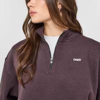 Foundations Oversized 1/4 Zip Sweatshirt | Umber Brown