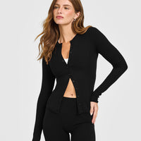 Mellow™ Rib Long Sleeve Cardigan | Black