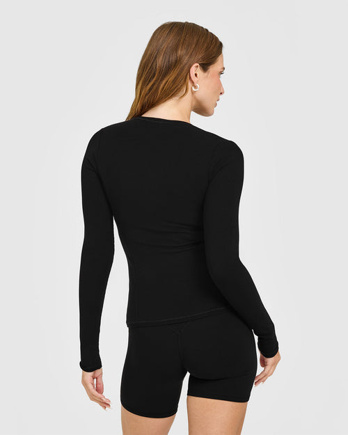 Mellow™ Rib Long Sleeve Cardigan | Black