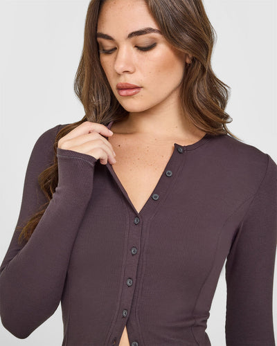 Mellow™ Rib Long Sleeve Cardigan | Umber Brown