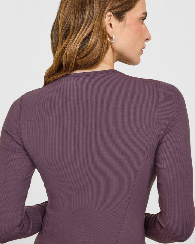 Mellow™ Rib Long Sleeve Cardigan | Vintage Purple