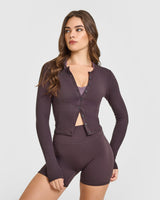 Mellow™ Rib Mid Long Sleeve Cardigan | Umber Brown