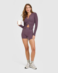 Mellow™ Rib Mid Long Sleeve Cardigan | Vintage Purple