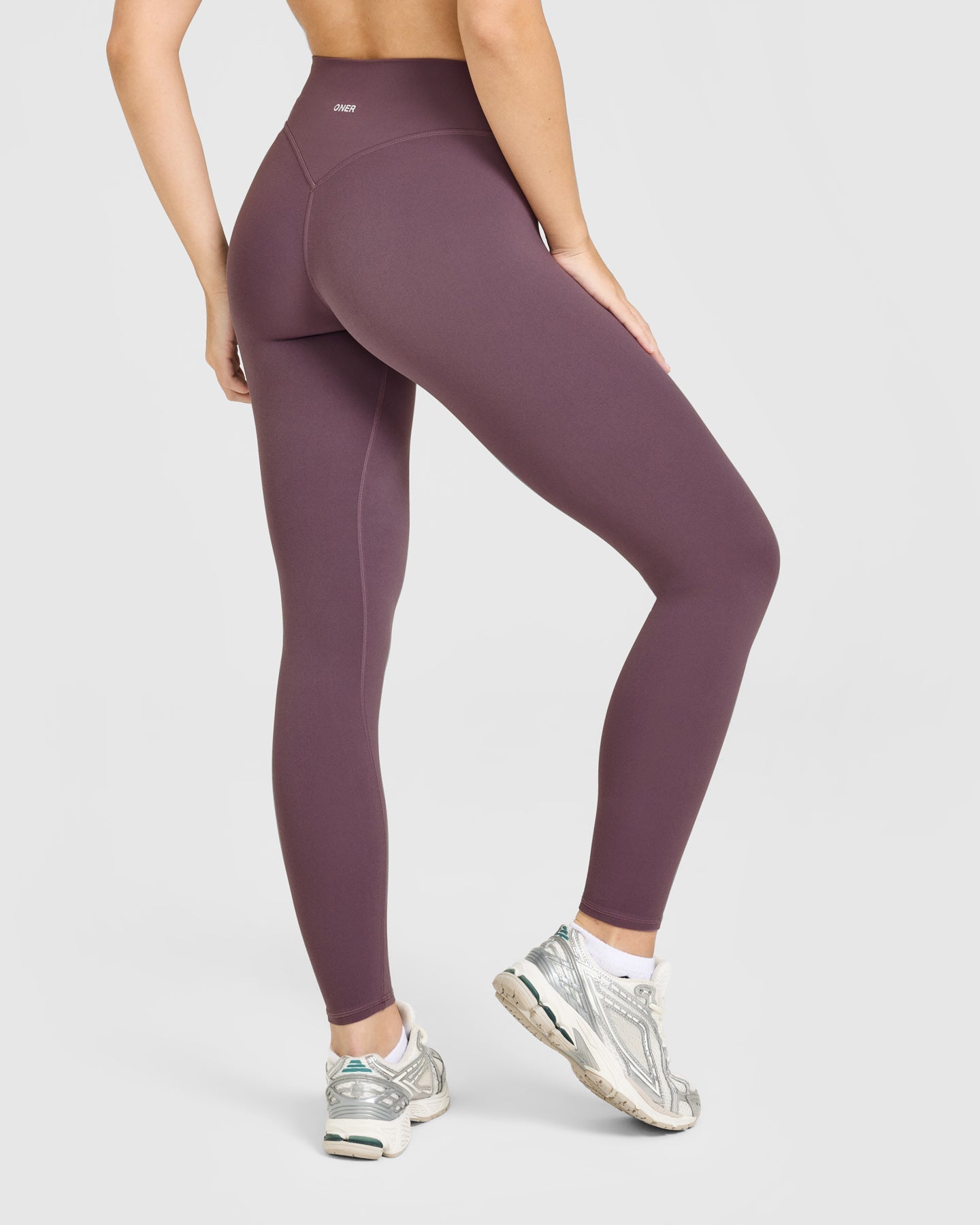SoftMotion™ High Waisted Leggings with White Logo | Vintage Purple