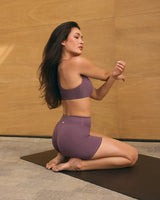 SoftMotion™ High Waisted Shorts 6" with White Logo | Vintage Purple