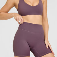 SoftMotion™ High Waisted Shorts 6" with White Logo | Vintage Purple