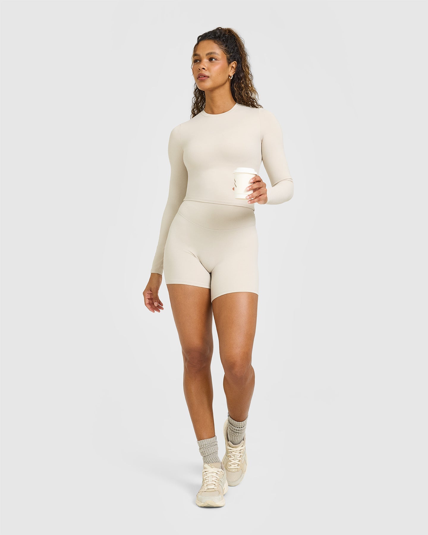 SoftMotion™ Long Sleeve Mid Top with White Logo | Sand