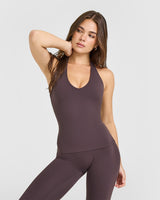 SoftMotion™ Halter Neck Vest with Built in Bra Shelf with White Logo | Dark Umber Brown