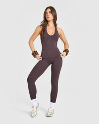 SoftMotion™ Halter Neck Vest with Built in Bra Shelf with White Logo | Dark Umber Brown