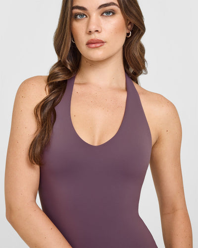 SoftMotion™ Halter Neck Vest with Built in Bra Shelf with White Logo | Vintage Purple