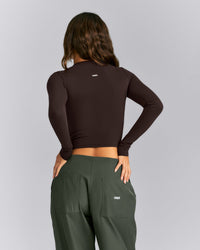 Fitted Cotton Long Sleeve Crew Neck Top | 70% Cocoa