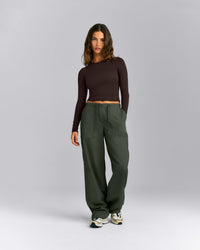 Fitted Cotton Long Sleeve Crew Neck Top | 70% Cocoa