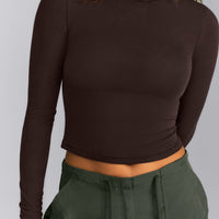 Fitted Cotton Long Sleeve Crew Neck Top | 70% Cocoa