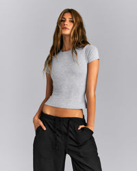 Fitted Cotton Short Sleeve Crew Neck T-Shirt | Mid Gray Marl