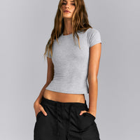 Fitted Cotton Short Sleeve Crew Neck T-Shirt | Mid Gray Marl