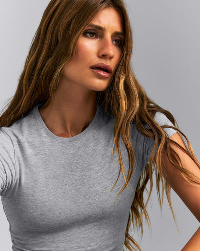 Fitted Cotton Short Sleeve Crew Neck T-Shirt | Mid Gray Marl