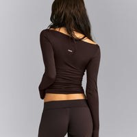 FormeSoft™ Fitted Off-The-Shoulder Long Sleeve Top | 70% Cocoa