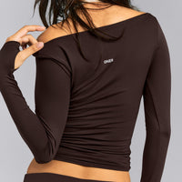 FormeSoft™ Fitted Off-The-Shoulder Long Sleeve Top | 70% Cocoa