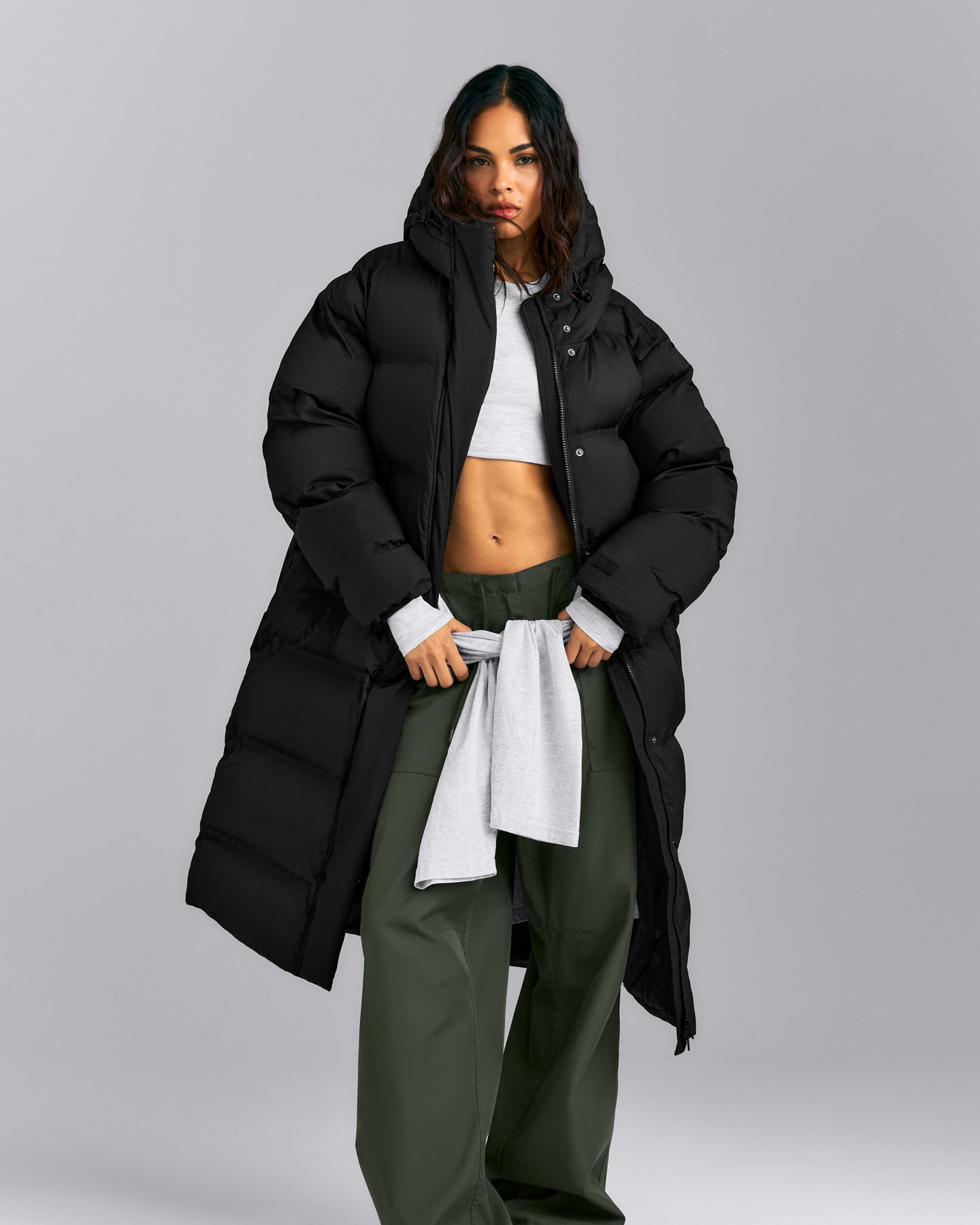 Oversized Longline Puffer Jacket | Black