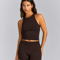 SoftMotion™ High Neck Mid Tank with Built in Bra Shelf | 70% Cocoa