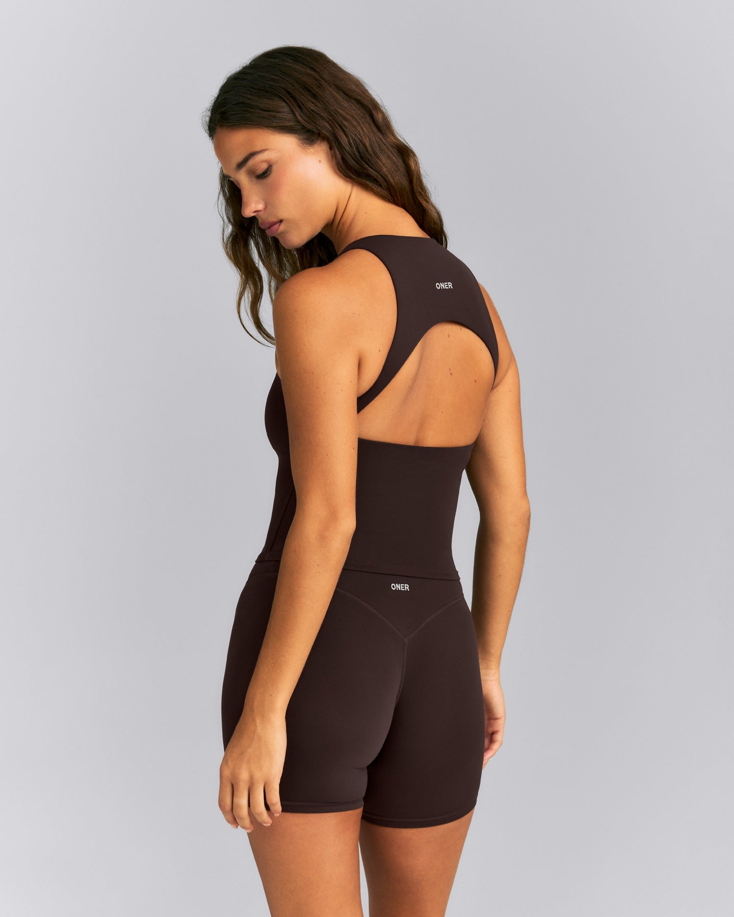 SoftMotion™ High Neck Mid Tank with Built in Bra Shelf | 70% Cocoa