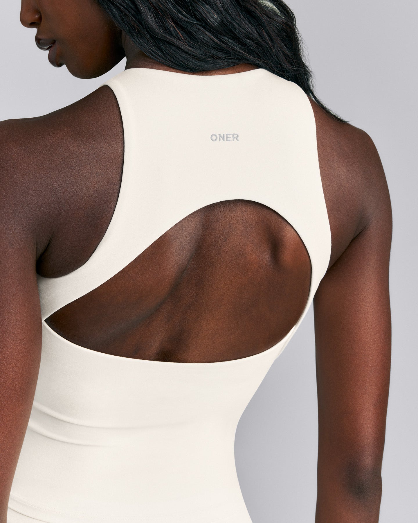 SoftMotion™ High Neck Mid Tank with Built in Bra Shelf | Marshmallow White