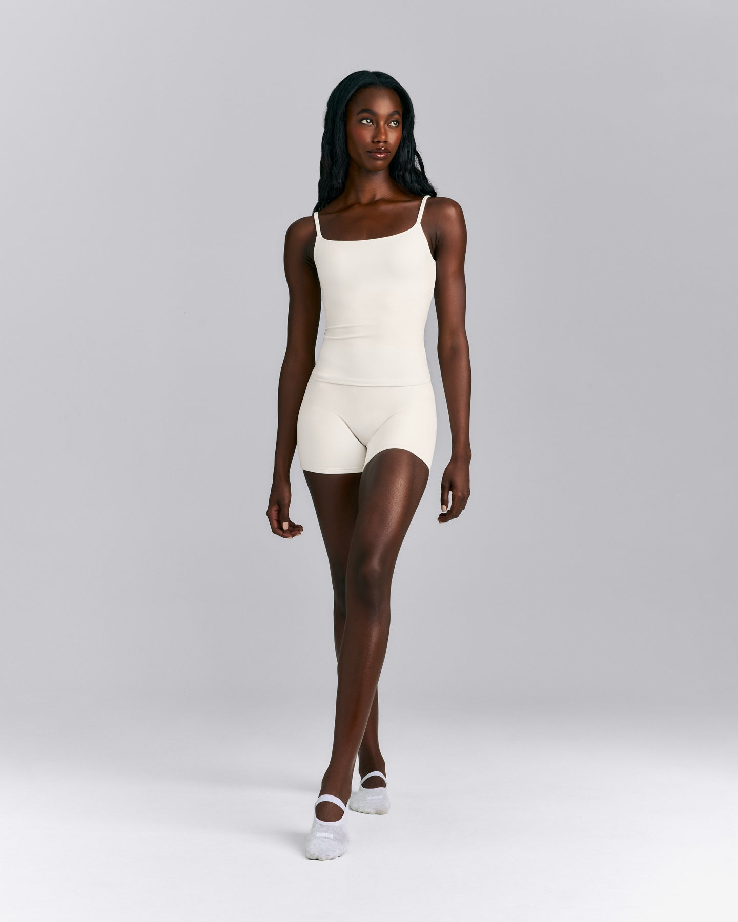 SoftMotion™ Strappy Tank Top with Built in Bra Shelf | Marshmallow White