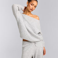 Oversized Knit Off-The-Shoulder Sweater | Light Gray Marl