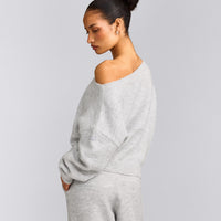 Oversized Knit Off-The-Shoulder Sweater | Light Gray Marl