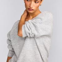 Oversized Knit Off-The-Shoulder Sweater | Light Gray Marl