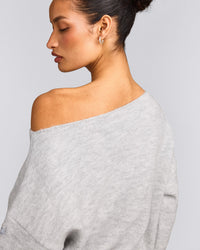 Oversized Knit Off-The-Shoulder Sweater | Light Gray Marl