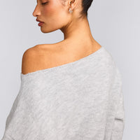 Oversized Knit Off-The-Shoulder Sweater | Light Gray Marl