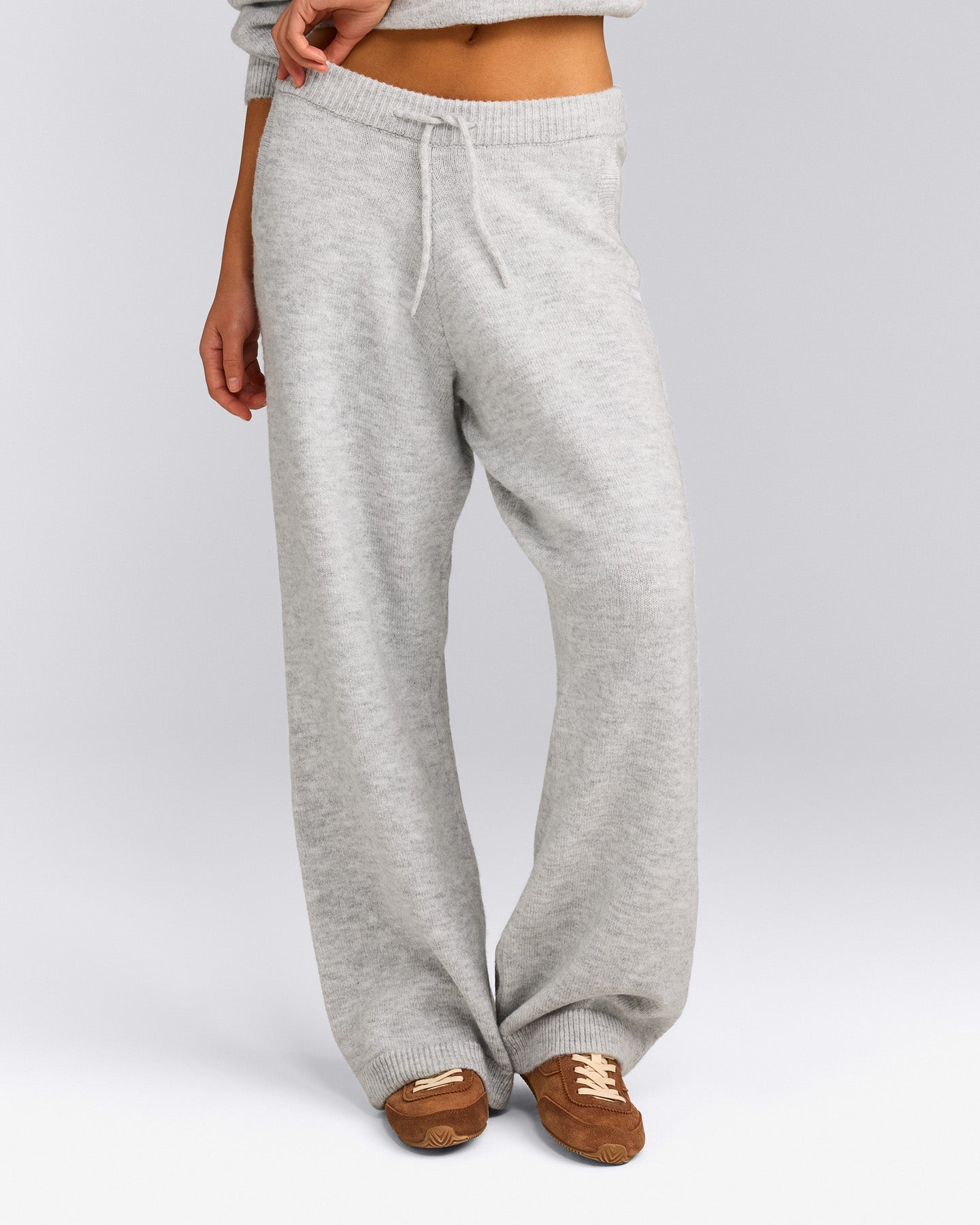Oversized Knit Straight Leg Bottoms | Light Grey Marl