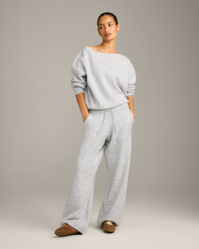 Oversized Knit Straight Leg Bottoms | Light Grey Marl
