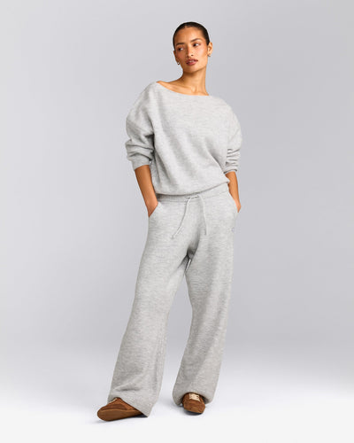 Oversized Knit Straight Leg Bottoms | Light Grey Marl