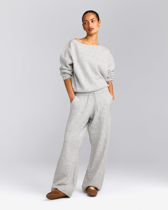 Oversized Knit Straight Leg Bottoms | Light Grey Marl