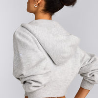 Oversized Knit Zip Through Mid Hoodie | Light Grey Marl