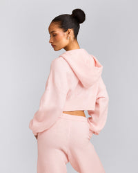 Oversized Knit Zip Through Mid Hoodie | Soft Girl Pink