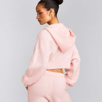 Oversized Knit Zip Through Mid Hoodie | Soft Girl Pink