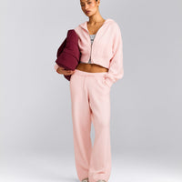 Oversized Knit Zip Through Mid Hoodie | Soft Girl Pink