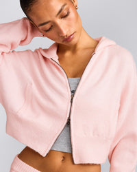 Oversized Knit Zip Through Mid Hoodie | Soft Girl Pink