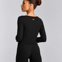 Mellow™ Motion Wide V Neck 3/4 Length Sleeve Mid Top | Black