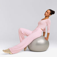 Mellow™ Motion Wide V Neck 3/4 Length Sleeve Mid Top | Soft Girl Pink