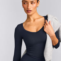 Mellow™ Motion Wide V Neck 3/4 Length Sleeve Mid Top | True Blue