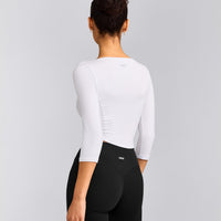 Mellow™ Motion Wide V Neck 3/4 Length Sleeve Mid Top | White