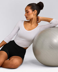 Mellow™ Motion Wide V Neck 3/4 Length Sleeve Mid Top | White