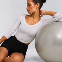 Mellow™ Motion Wide V Neck 3/4 Length Sleeve Mid Top | White