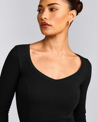 Mellow™ Motion Wide V Neck Long Sleeve Top | Black